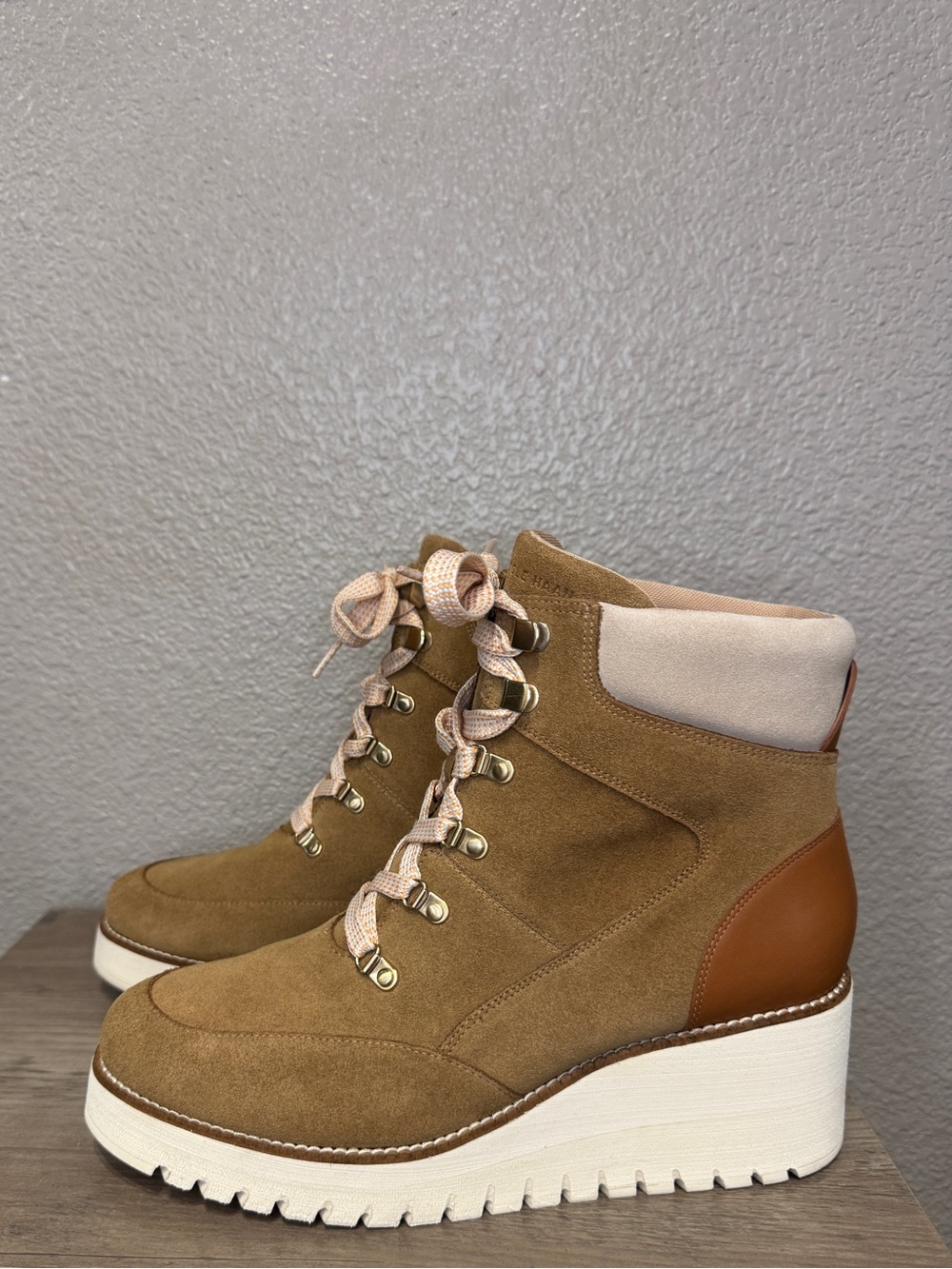 Cole Haan ZERรGRAND City Wedge Hiker Boots Brown Suede Size 10B